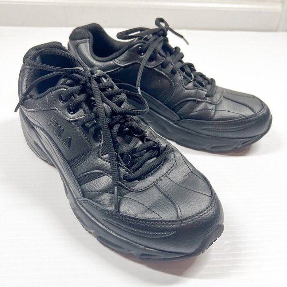 FILA womens Memory Workshift Slip Resistant Shoe Size 9 Black Leather Lace Up - Picture 2 of 12